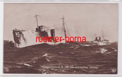 84979 Ak Marine Torpedoboot S 145 bei schwerem Wetter um 1910