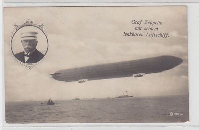 67775 Foto Ak Graf Zeppelin mit seinem lenkbaren Luftschiff 1908