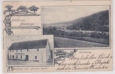 92185 AK Gruss aus Altenberga - Gasthaus zum 'Grünen Baum' & Panorama 1904