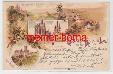 75187 Ak Lithografie Gruss aus dem Thüringer Land: Burgen, Dom in Erfurt 1899