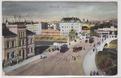 69652 Ak Gera Reuss Heinrichsbrücke mit Strassenbahn 1912