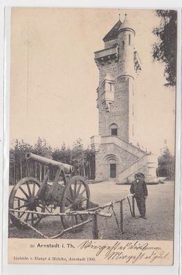 69302 Ak Arnstadt in Thüringen Kaiserturm mit Kanone davor 1907