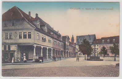 30666 Ak Arnstadt Markt mit Bismarckbrunnen 1915