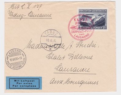 94773 Zeppelinpost Vaduz - Lausanne 1931 Zeppelinmarke Liechtensteinfahrt LZ 127