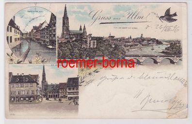 85236 Ak Lithografie Gruss aus Ulm Die Hirschgasse, Donau, Blau 1896