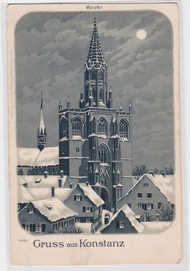 73445 Mondschein Ak Gruss aus Konstanz Konstanzer Münster um 1900