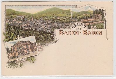 68646 Ak Lithographie Gruss aus Baden-Baden Totalansicht, Theater, Echo um 1900