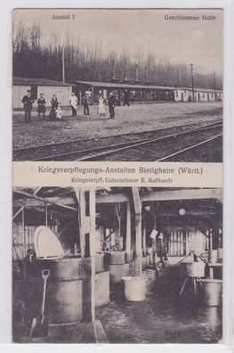 49852 AK Kriegsverpflegungs-Anstalten Bietigheim - Anstalt I, geschl. Halle 1916
