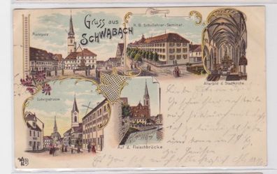 93994 Ak Lithographie Gruss aus Schwabach Lehrer Seminar usw. 1897
