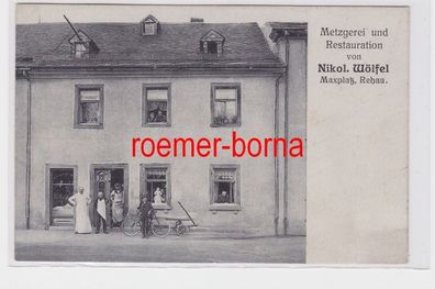 82798 Ak Rehau Maxplatz Metzgerei & Restauration Nikol. Wölfel um 1910