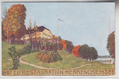 69480 Ak Herrenchiemsee Hotel und Restauration um 1920
