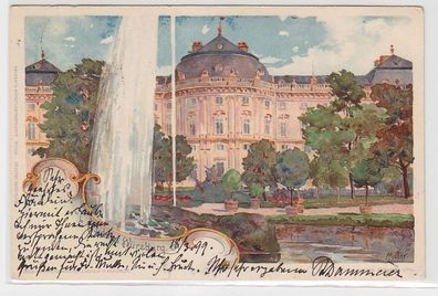 68658 Ak Lithographie Gruß aus Würzburg Domstraße usw. 1899