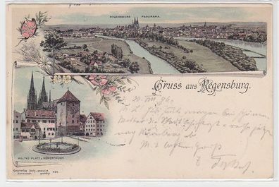 68650 Ak Lithographie Gruß aus Regensburg Moltkeplatz, Panorama 1896