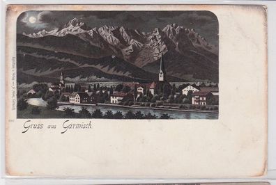 41059 Mondschein Ak Gruss aus Garmisch um 1900