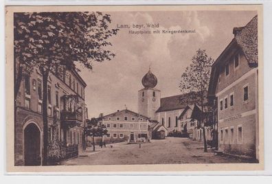 34785 AK Lam bayrischer Wald - Hauptplatz mit Kriegerdenkmal & St. Ulrich Kirche