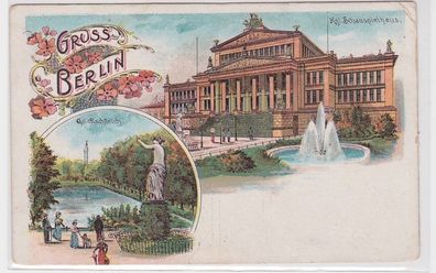 92974 Ak Lithographie Gruß aus Berlin Goldfischteich Kgl. Schauspielhaus um 1900