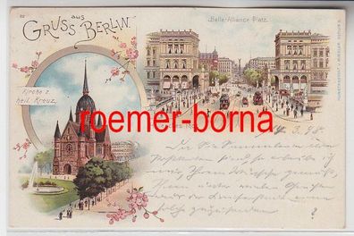 74688 Ak Lithografie Gruss aus Berlin Belle-Alliance-Platz + Kirche 1898