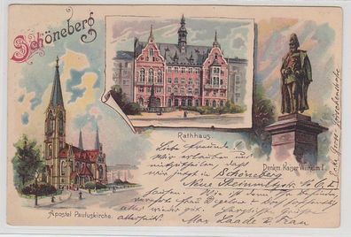 68589 Ak Lithographie Berlin Rathaus, Apostel Pauluskirche, Denkmal Wilhelm 1901