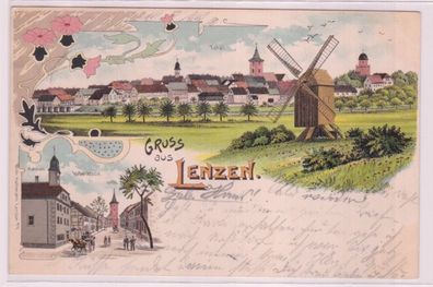 94521 Ak Lithographie Gruß aus Lenzen Windmühle, usw. 1903