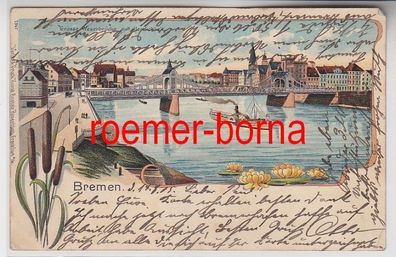 75423 Ak Lithografie Bremen Grosse Weserbrücke mit Herrlichkeit 1905