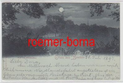 73686 Mondschein Ak Gruss aus Bremen Wall am Heerdenthor 1897