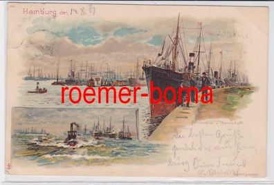 36556 Ak Lithografie Hamburg Afrikaquai und Sturmflut 1901