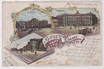 91842 Ak Gruss aus Kassel Bahnhof, Postgebäude 1899