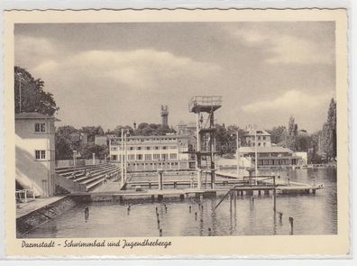 67982 Ak Darmstadt Schwimmbad und Jugendherberge um 1940