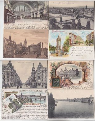 67877/8 Ak Frankfurt am Main Hauptbahnhof, Zeil, Römer, Mainbrücke usw. um 1920