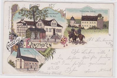 26519 Ak Lithographie Gruss aus Ernsthofen - Metzgerei, Kirche, Schloss usw 1899