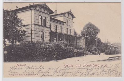 87603 Ak Gruß aus Schönberg in Mecklenburg Bahnhof 1901