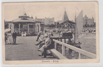 67985 Ak Zinnowitz Brücke mit Segelboot um 1924