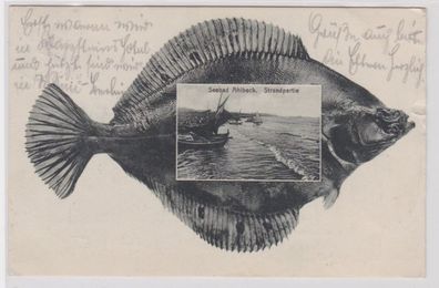 57587 Ak Fisch und Bild von Seebad Ahlbeck Strandpartie 1927