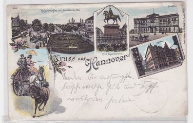 92051 Ak Lithographie Gruss aus Hannover Ständehaus, Rathaus usw. 1897
