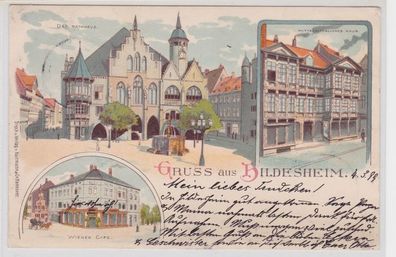 91823 AK Gruss aus Hildesheim Wiener Café, Rathaus & Mittelalterliches Haus 1899
