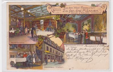 91815 Ak Lithographie Gruß aus dem Wein-Restaurant Hannover 1901