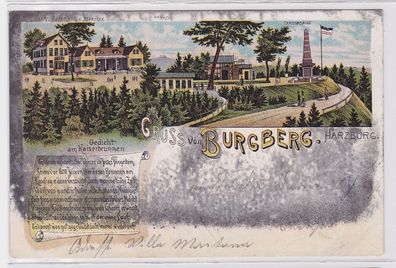 83773 Lithografie AK Gruss vom Burgberg Harzburg - Canossasäule, Hotel 1901