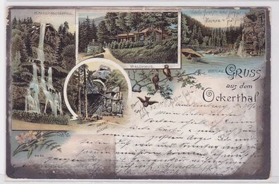 71359 Mehrbild AK Gruss aus dem Ockerthal - Römkerwasserfall, Waldhaus, Brücke