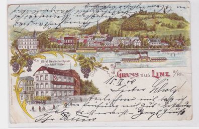 77438 Ak Lithographie Gruß aus Linz am Rhein Hotel Deutscher Kaiser 1904