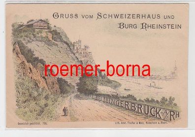 73702 Ak Lithografie Schweizerhaus und Burg Rheinstein bei Bingerbrück um 1900