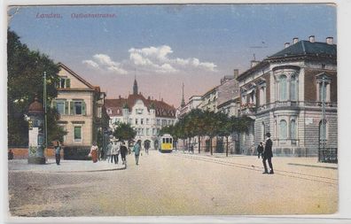 66846 Feldpost Ak Landau Ostbahnstrasse mit Strassenbahn 1917