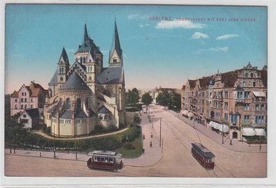 38883 Ak Coblenz Löhrstrasse mit Herz Jesu Kirche um 1910