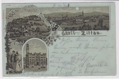 92020 Ak Lithographie Gruss aus Zittau - Rathaus, Kirche, Dorf, Ruine, Berg 1902