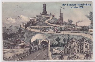 88479 Künstler Ak Leipzig Der Leipziger Scherbelberg im Jahr 2000 gelaufen 1906