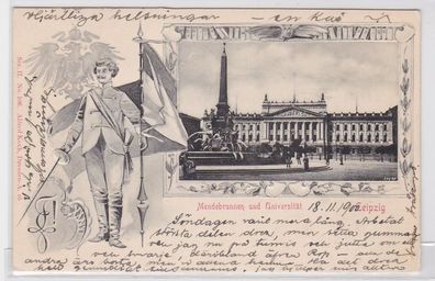 86986 Präge AK Leipzig - Mendebrunnen und Universität 1900