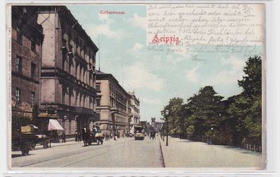 86846 AK Leipzig - Göthestrasse mit Straßenbahn Tram und Pferdekutschen 1900