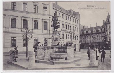 85963 Ak Leipzig Mägdebrunnen auf dem Rossplatz & Hotel Wartburg 1908