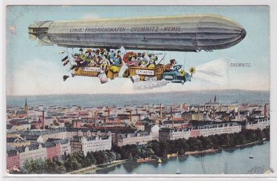 85710 Humor Ak Zeppelin über Chemnitz um 1915