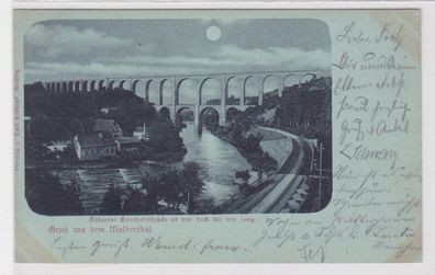 80984 Mondscheinkarte Gruß aus dem Muldenthal Göhrener Eisenbahnbrücke 1900