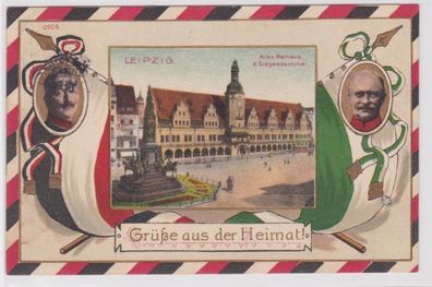 80037 Ak Grüße aus der Heimat Leipzig Altes Rathaus & Siegesdenkmal 1916